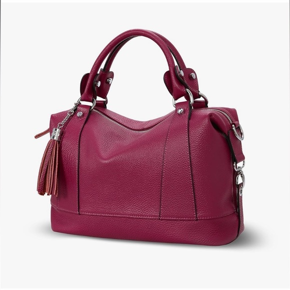 GENUINE LEATHER Elegant Fuchsia Women's Tote Bag NEW NO TAGS - Picture 1 of 7